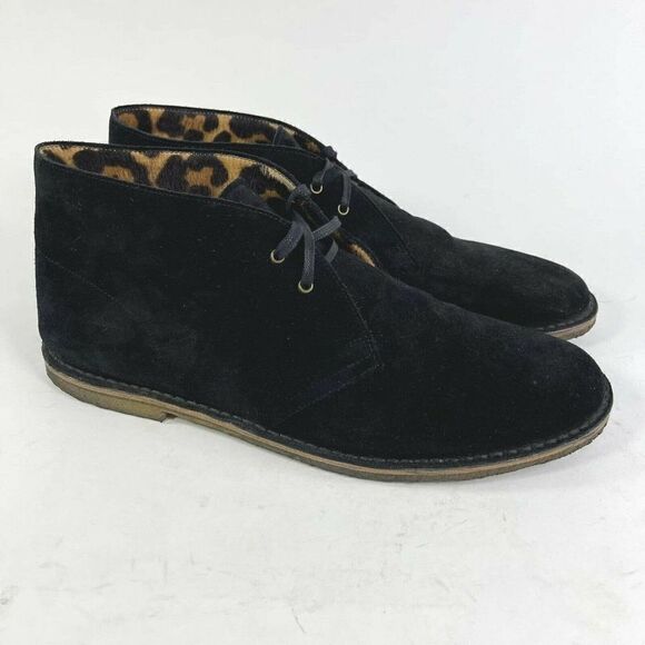 Saint Laurent Men's Black Suede Cheetah Pony Hair US 13 Lace-Up Chukka Boots - Picture 1 of 12